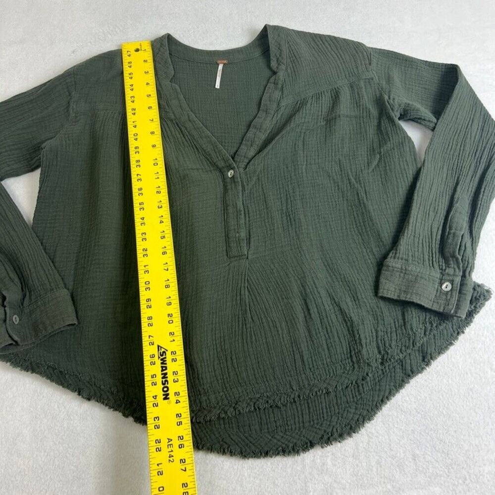 Free People Top Womens S Gray Gauze Changing Horizons Popover Crinkle Top - Picture 4 of 8